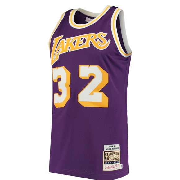 Men's Mitchell & Ness Magic Johnson Purple Los Angeles Lakers 1984/85.